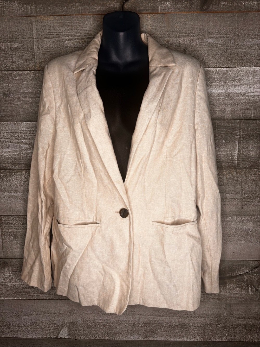 Old Navy linen blend Women's tan Single-Button career office Blazer